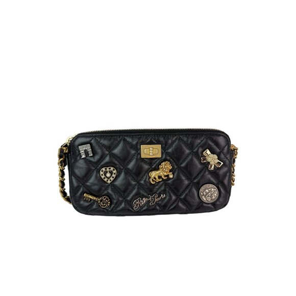 Chanel Lucky Charms 2.55 Black Double Zip WOC Wallet Clutch Bag - Picture 1 of 16